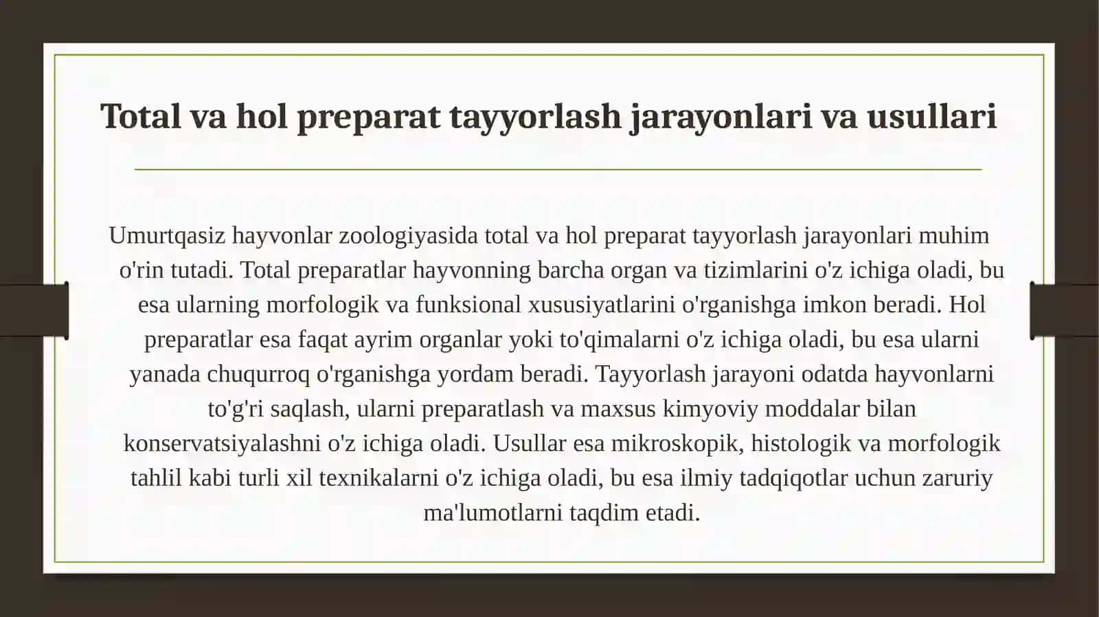 Umurtqasiz hayvonlar zoologiyasidan total yoki hol preparat tayyorlash 3