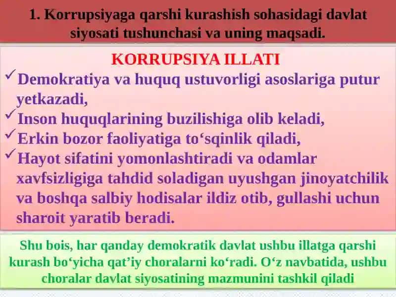 KORRUPSIYAGA QARSHI KURASHIHSOHASIDAGI DAVLAT SIYOSATINIG ASOSIY YO’NALISHLARI 3