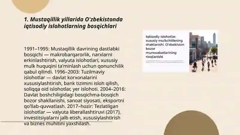 Iqtisodiy islohotlar,xususiy mulkchilikning shakllanishi 3