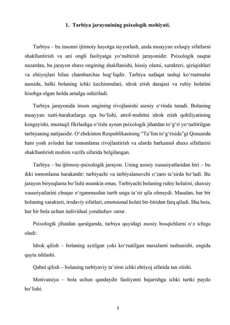 Tarbiya jarayonining psixologik mohiyati, maqsad va vazifalari 3