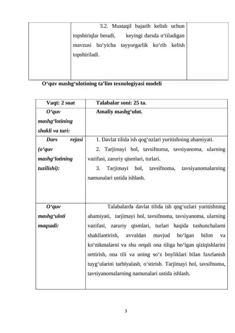 Davlat tilida ish qog‘ozlari yuritish tarjimayi hol tavsifnoma tavsiyanoma 3