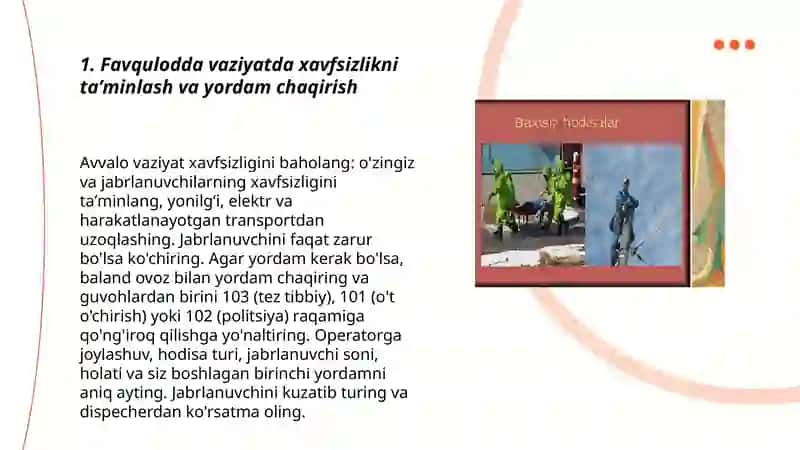 Baxtsiz xodisga uchraganda birinchi yordam berish yollari 3