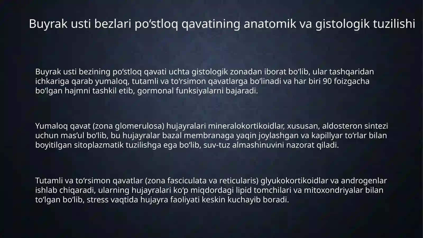 Stress holatida buyrak usti bezlari po'stlog'i gormonlarining roli va hujayralarini ko'rinishlari 3