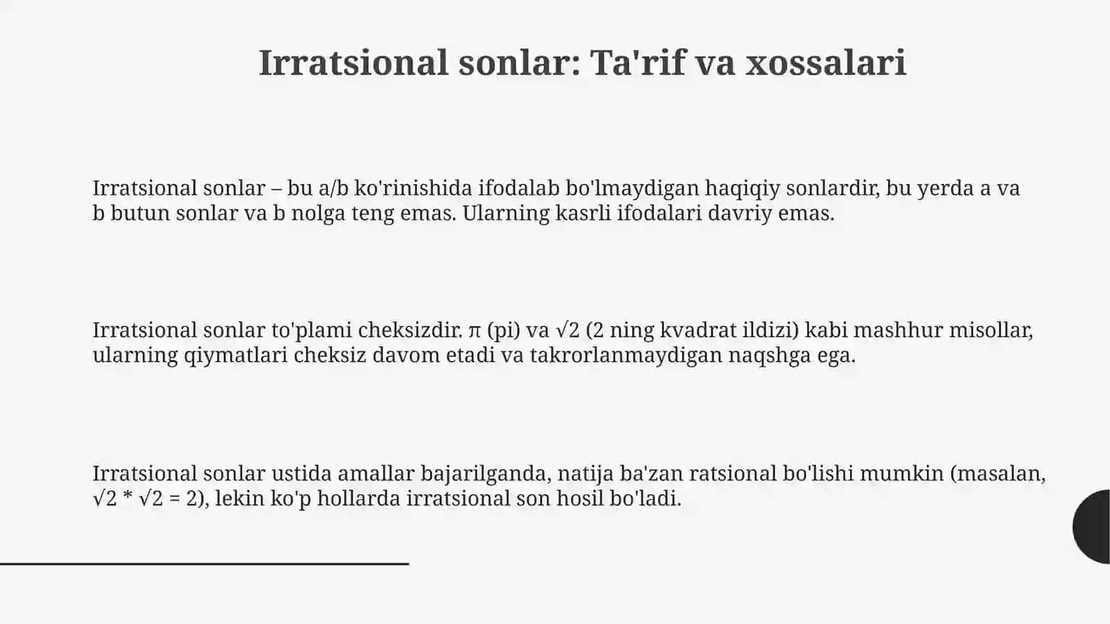 Irratsional sonlargadoirmisollaryechish 3