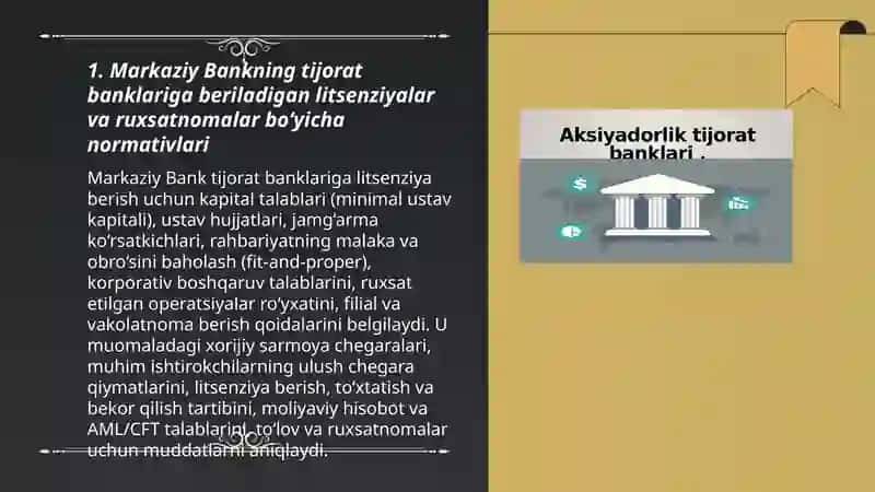 Markaziy Bank tomonidan tijorat banklari faoliyatini iqtisodit normativlar orqali tartibga solish va nazorat qilish 3