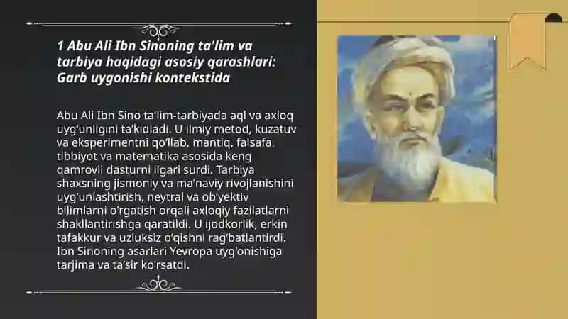 Abu Ali Ibn Sinoning ta'lim va tarbiya haqidagi asosiy qarashlari: Garb uygonishi kontekstida 3