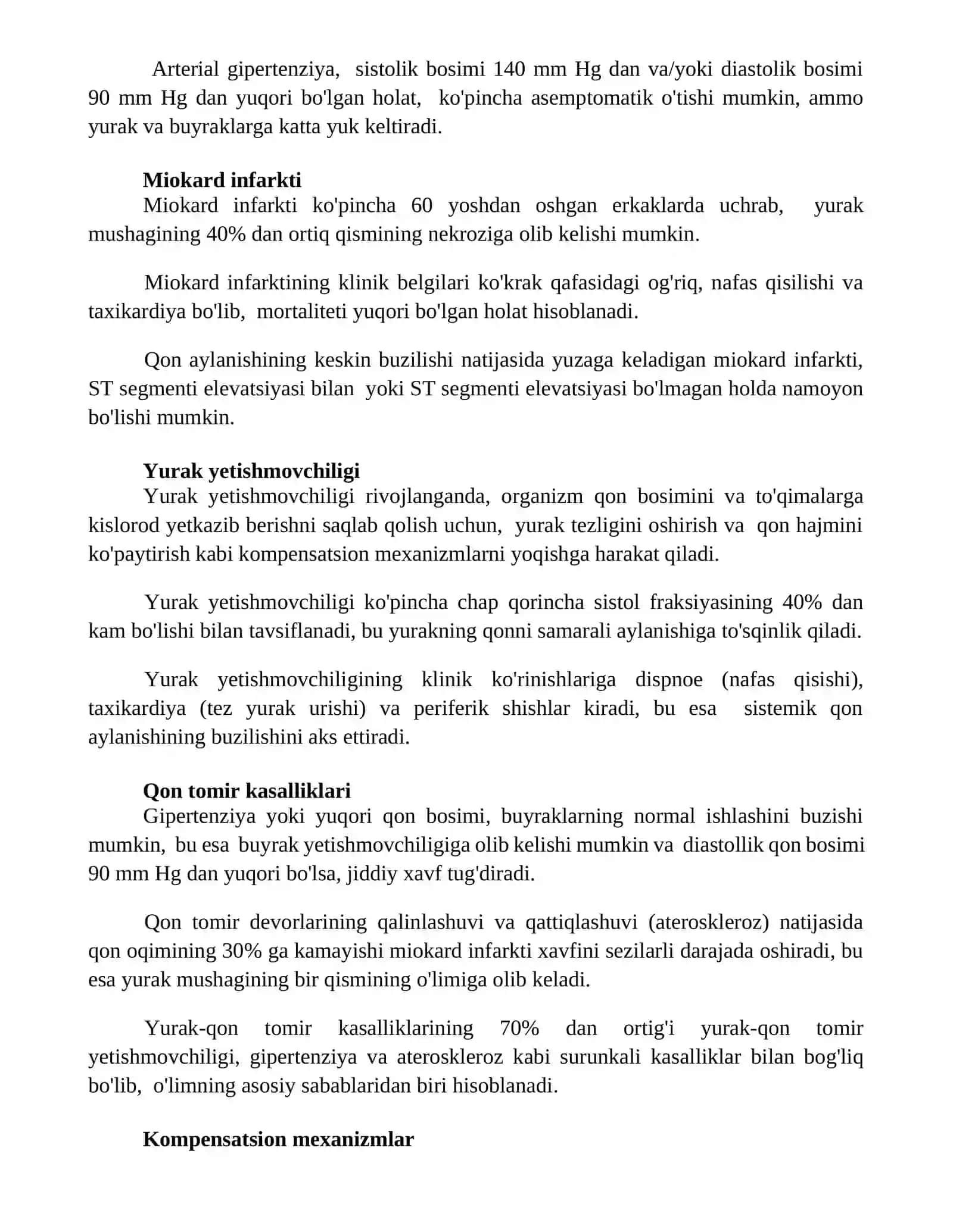 Yurak qon-tomir tizimi faoliyati buzilishining tipik ko’rinishlari. Kompensatsiya mexanizimlari 3