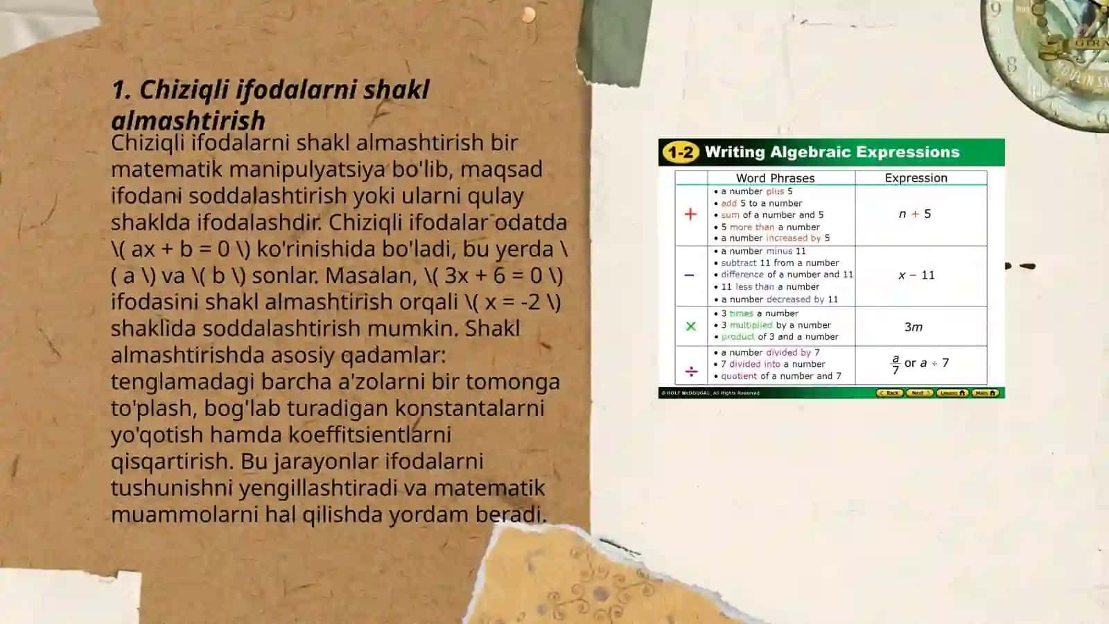 Chiziqli ifodalarni shakl almashtirish 3