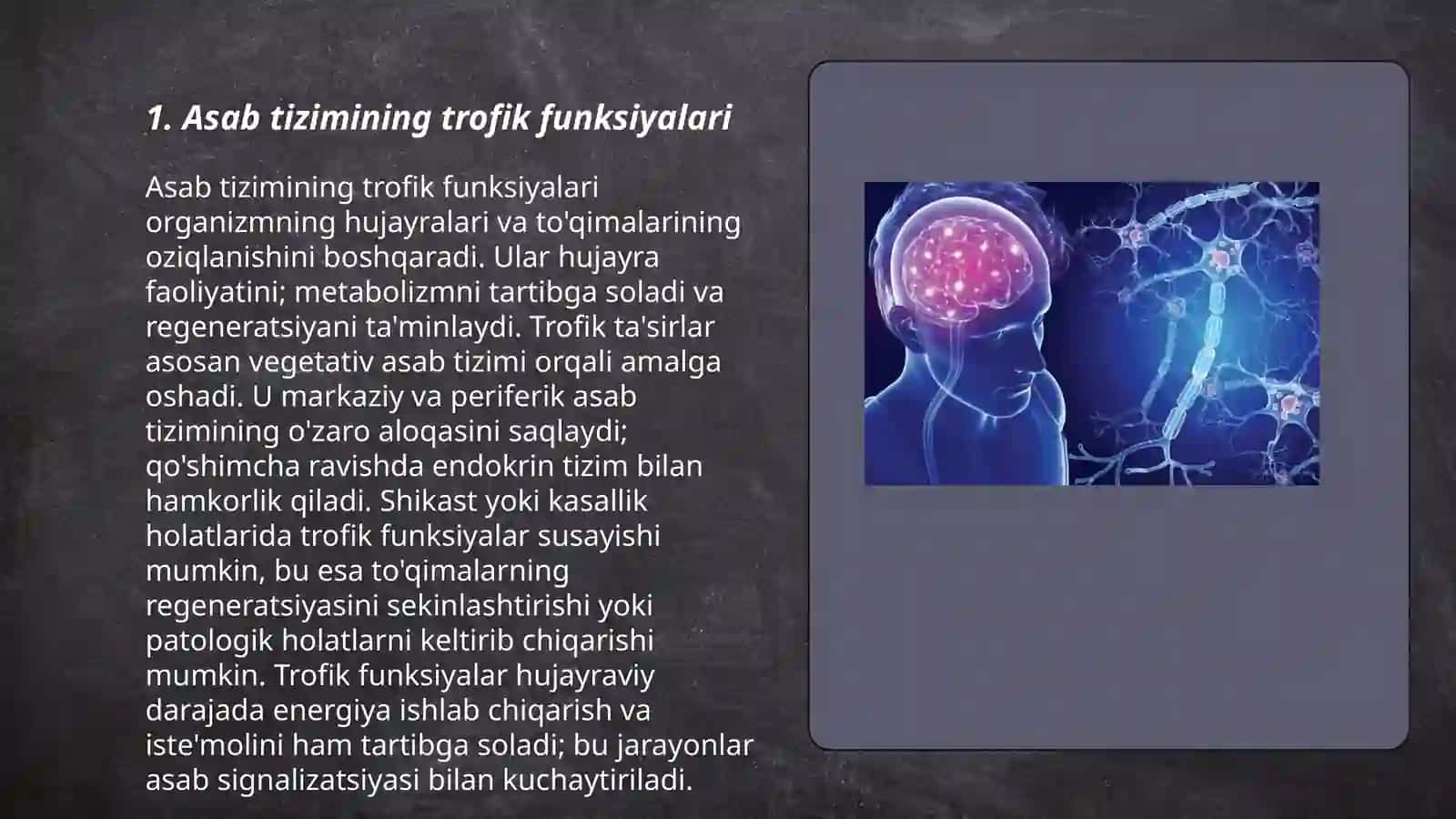 Asab tizimida kompensator moslashuvlar Asab tizimni trofik funksiyasi 3