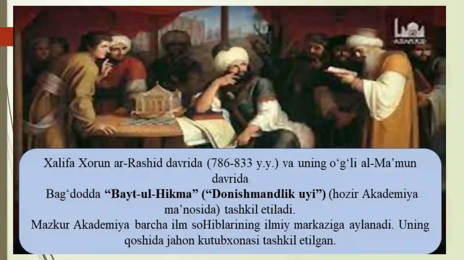 IX-XII asrlardamamlakatimiz hududidaro‘ybergan madaniy uyg‘onish (Renessans) mavzusi dataqdimotlar tayyorlash’’ 3