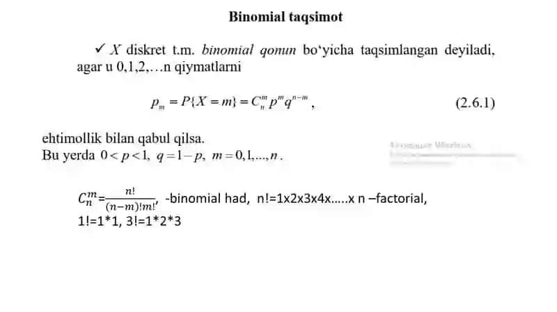 Diskret Tasodifiy Miqdorlar 3