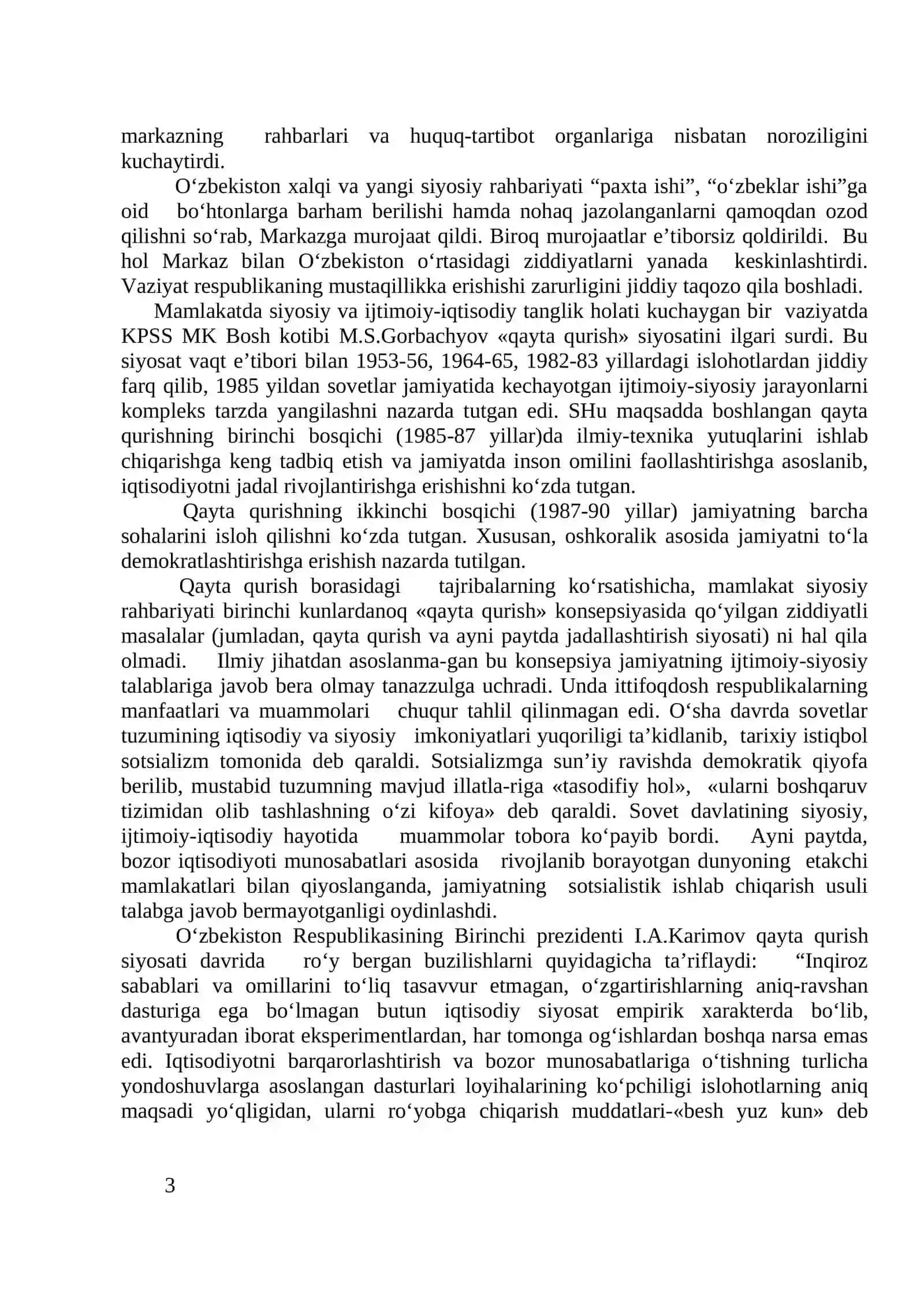 Mustaqillikka erishish arafasida O‘zbekistondagi ijtimoiy-siyosiy jarayonlar 3