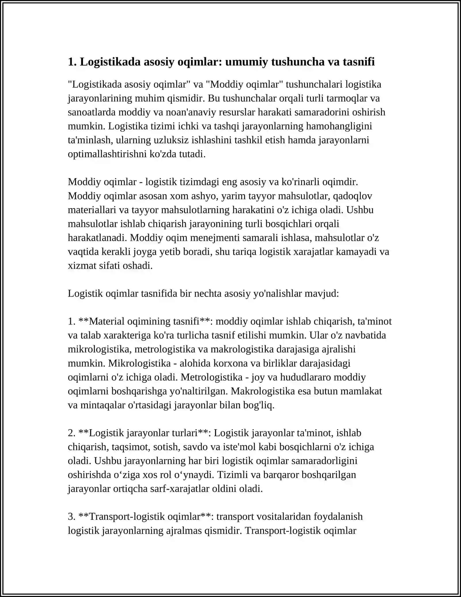 OGISTIKADA ASOSIY OQIMLAR,MODDIY OQIMLAR 3