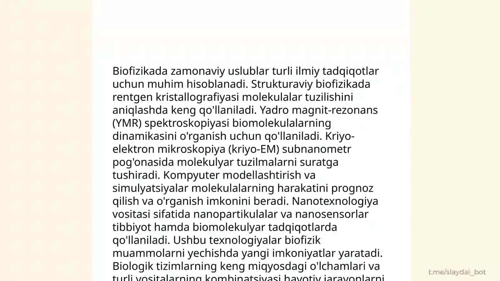 Biofizikani metodilari Õzbekistonda biofizika taqiqotlari rivojlanishi 3