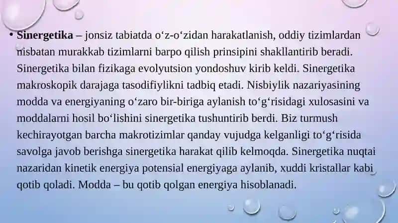 Sinergetika. Avtotebranmali jarayonlar. 3