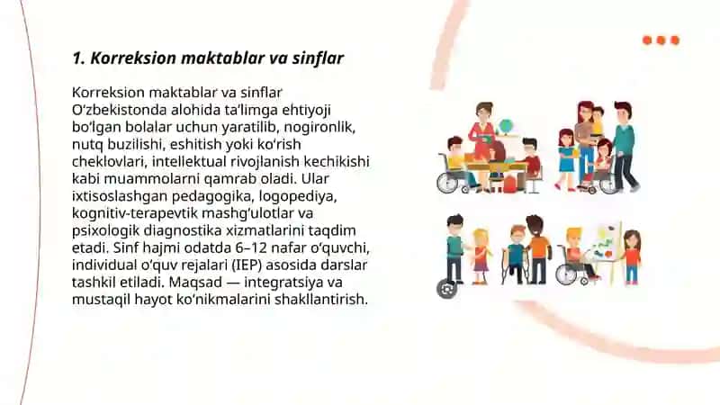 Oʻzbekistonda alohida taʼlimga ehtiyoji boʻlgan bolalar uchun tashkil etilgan taʼlim turlari 3
