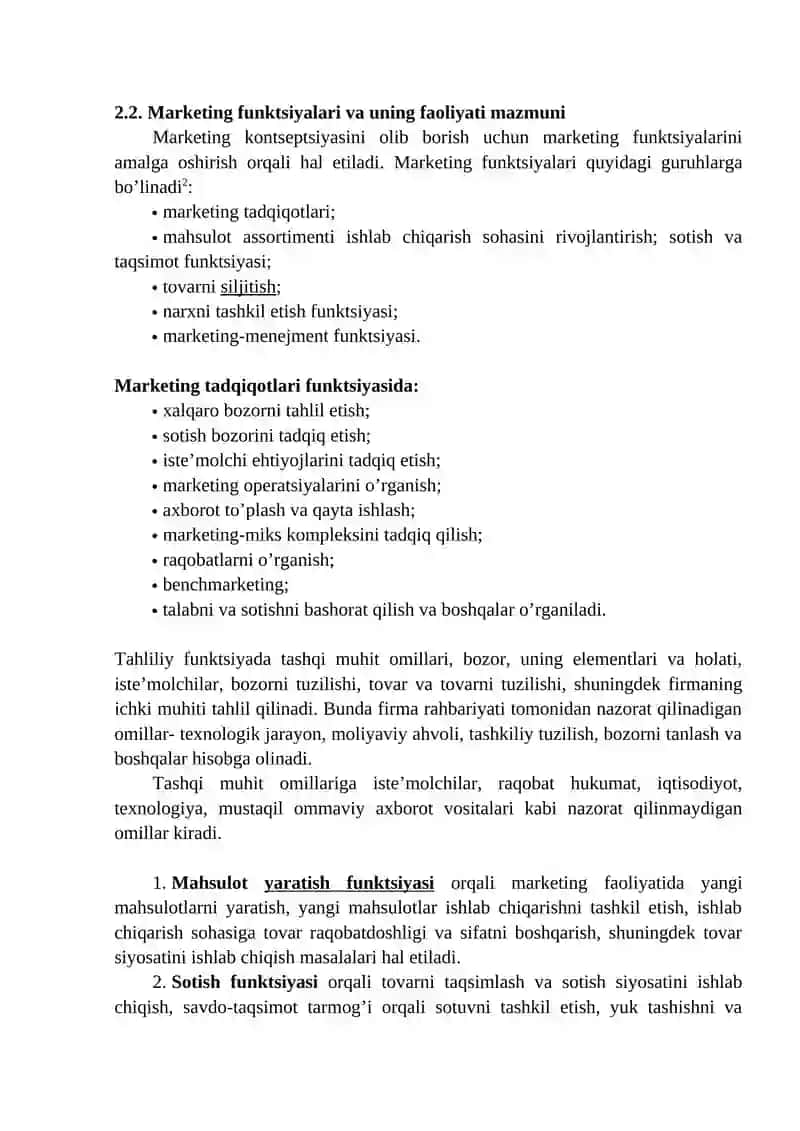 MARKYETING TAMOYILLARI, VAZIFALARI, FUNKSIYALARI VA TURLARI 3