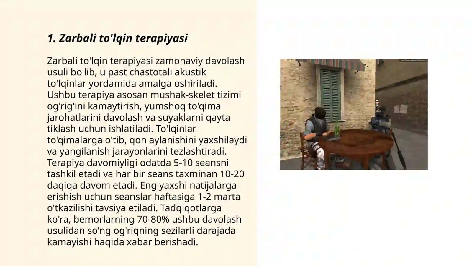 Tarang muhitning mehanik tebranishiga asoslangan fizik omillar. Zarbali to'lqin terapiya 3