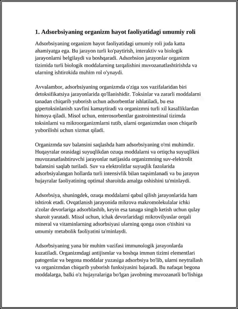 ORGANIZM HAYOT FAOLIYATI VA DAVOLASH USULLARIDA ADSOBSIYA JARAYONINING AHAMIYATI 3