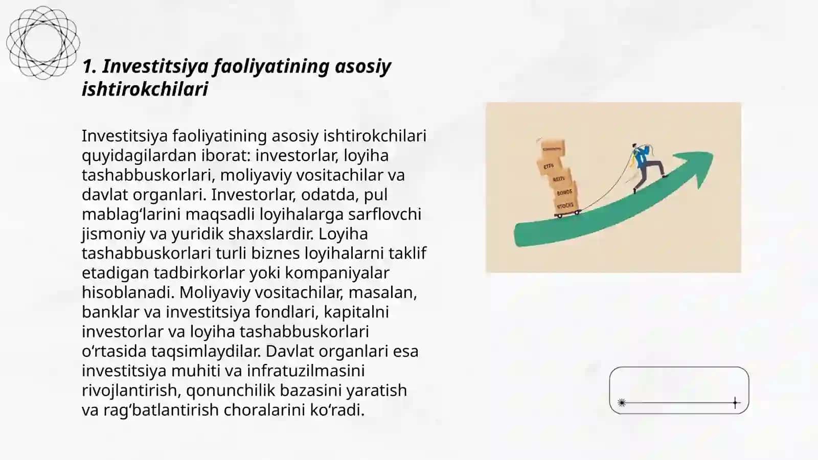 Investitsiya faoliyatining ishtirokchilari, obyekti va subyektlari 3