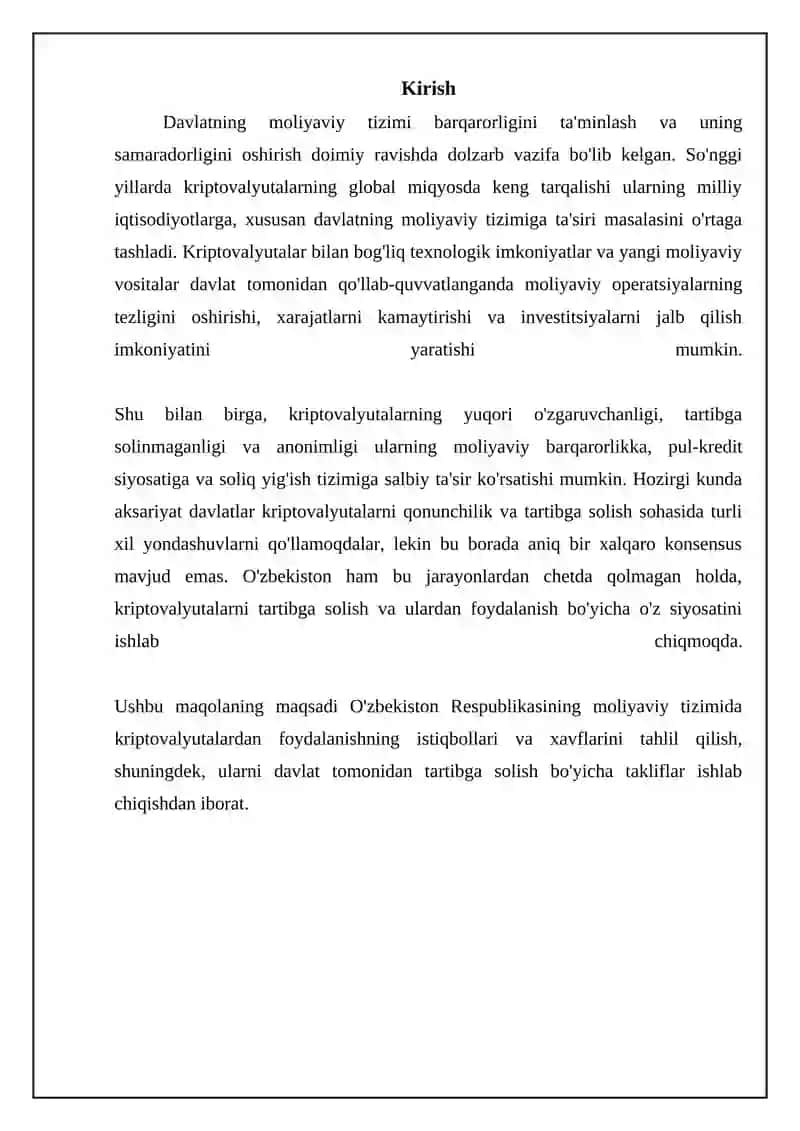 Davlatning moliyaviy tizimida kriptovalyutadan foydalanish istiqbollari va havflari 3