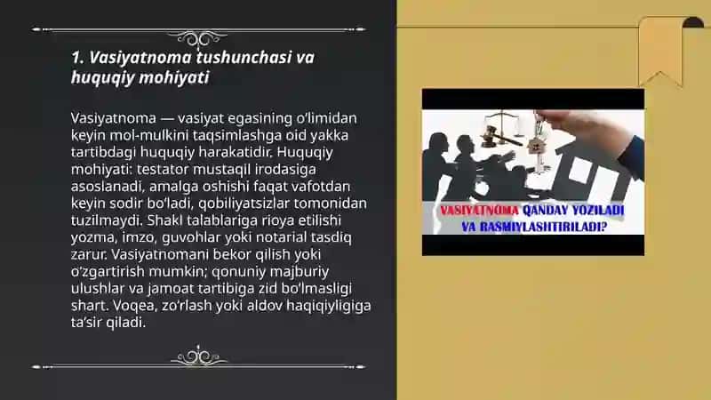 Vasiyatnoma yozilish tartibi, vasiyatnoma turlari haqida maʼlumot 3