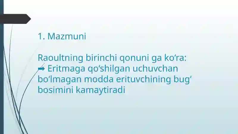 Raul 1-qonuni Tenometrik qonun.Krioskipiya va ebuoloskipiya 3