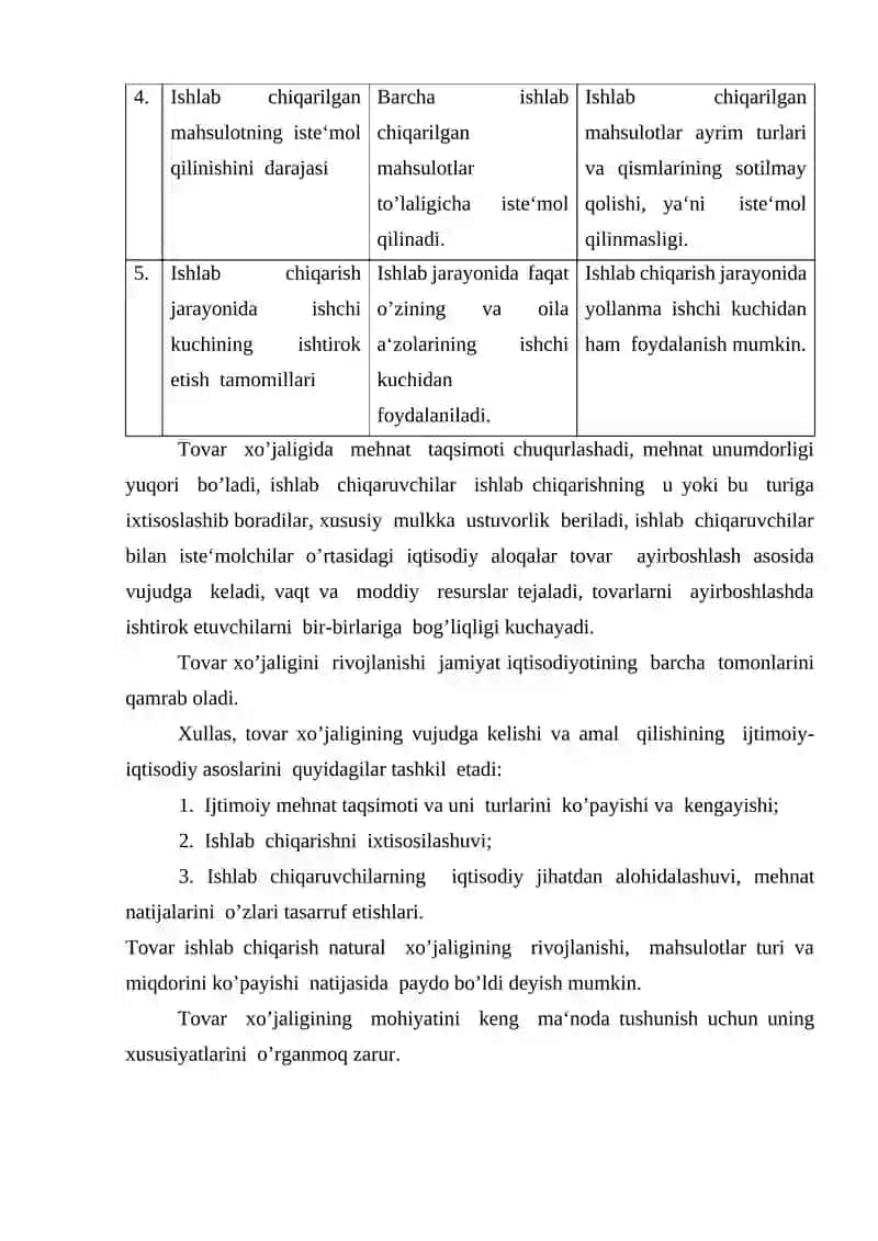 Natural ishlab chiqarishdan tovar ishlab chiqarishga o’tish va uning rivojlanishi 3