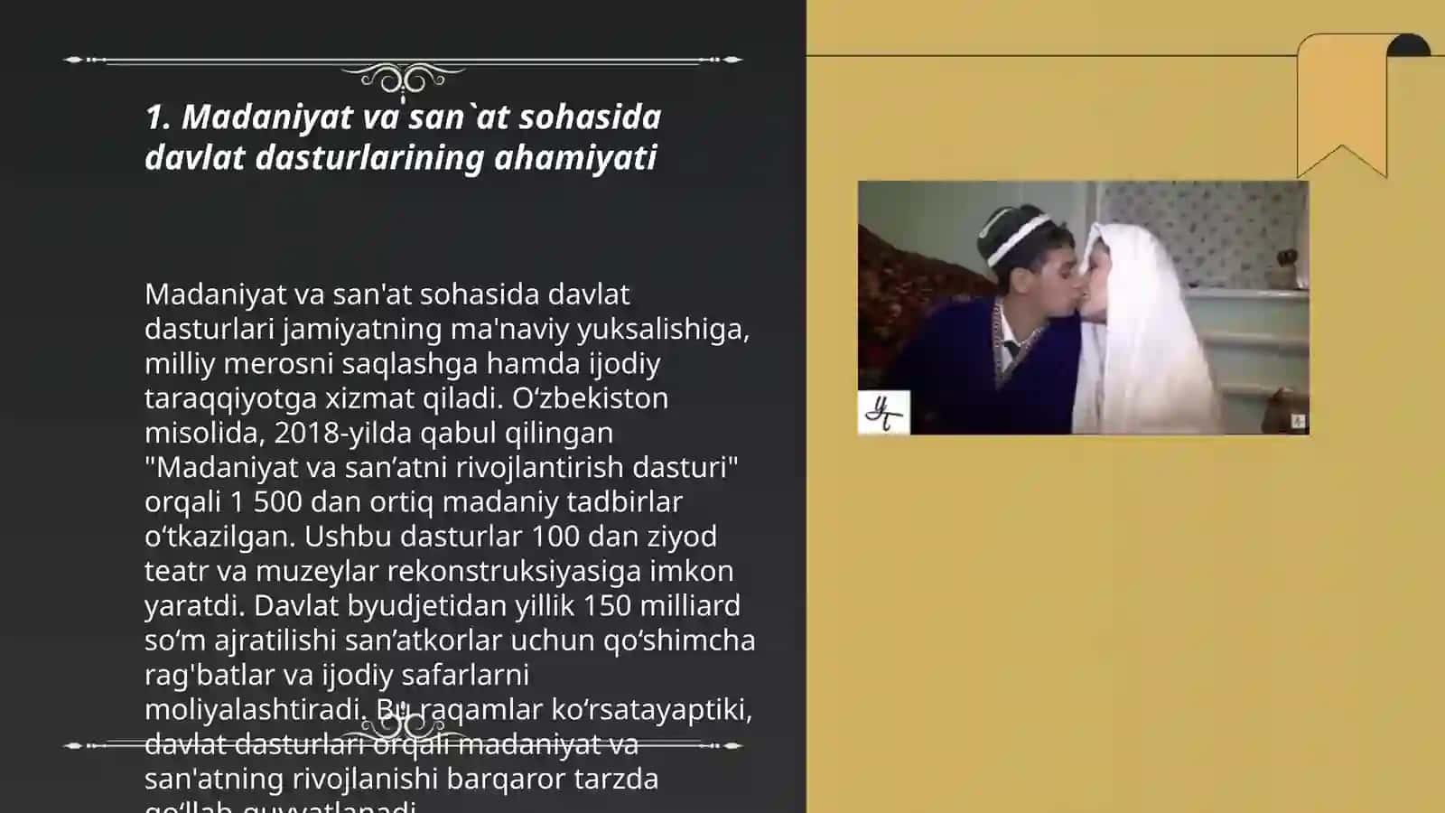 Davlat dasturlarini amalga oshirishda madanyati va sanat sohasi vakillarining orni 3