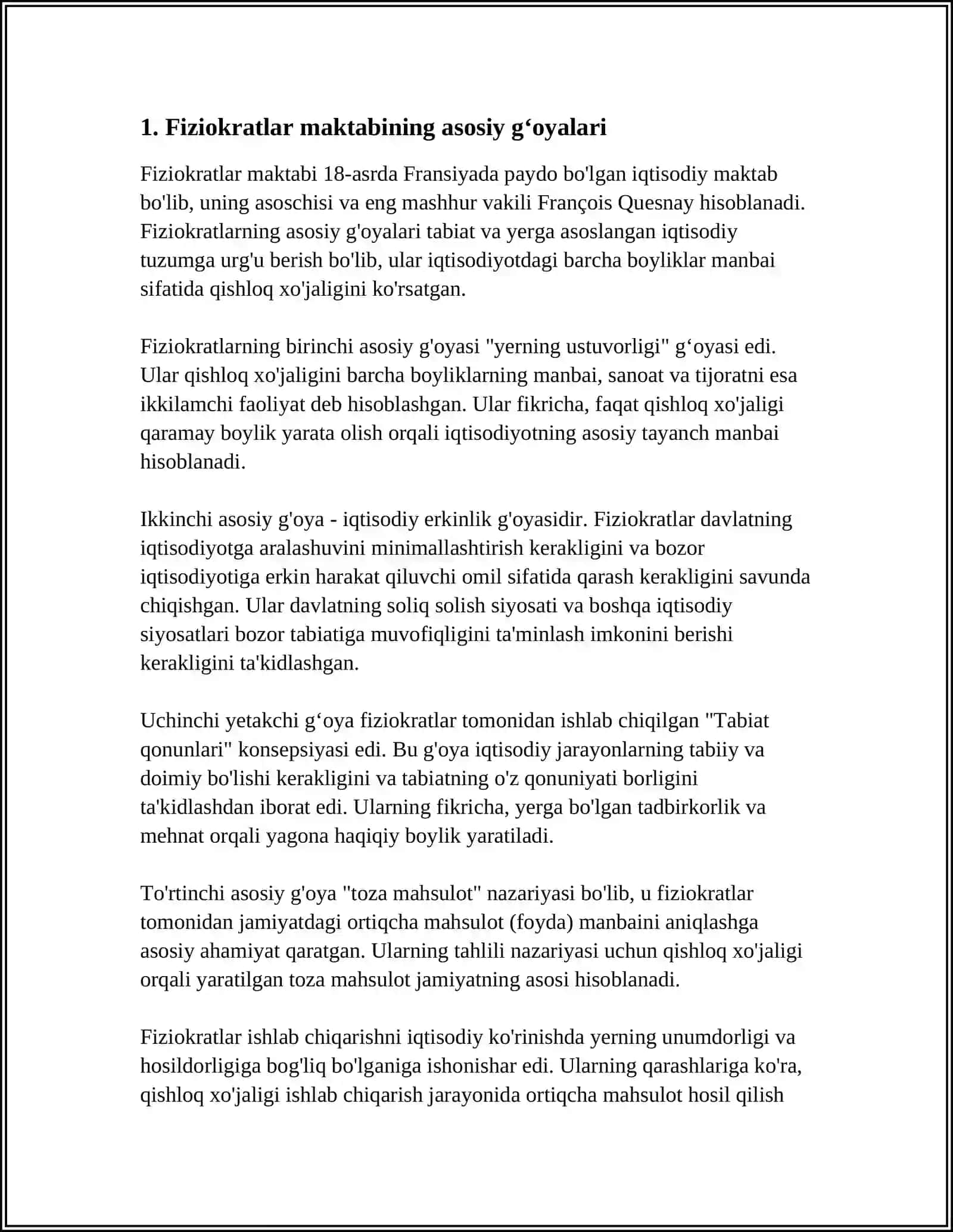 FIZIOKRATLAR MAKTABI. F.KENENING IQTISODIY JADVALI 3