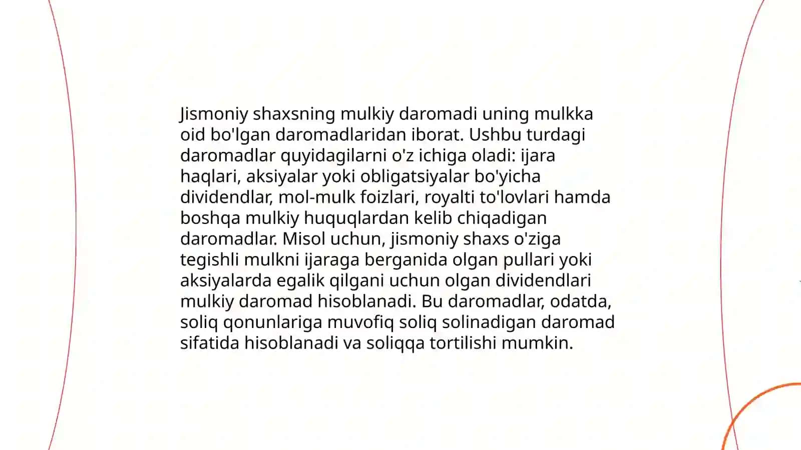 Jismoniy shaxslarning mulkiy daromadlariga soliq stavkalari qanday belgilanadi 3