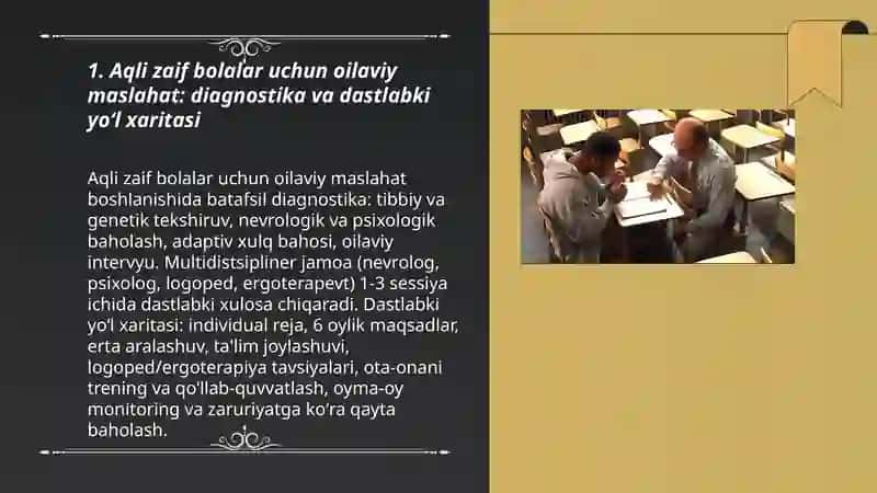 Aqli zaif bolalar va ularning ota-onalari bilan olib boriladigan maslahat va hamkorlik ishlari 3