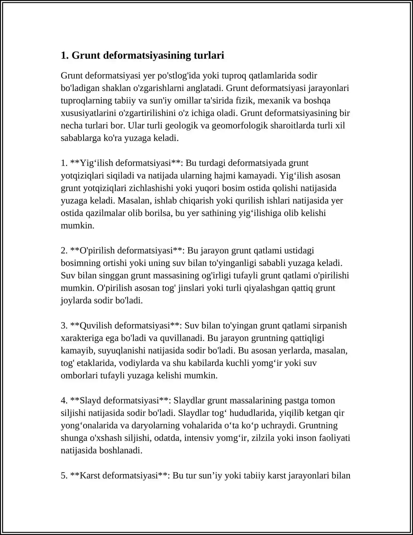 GRUNTLARNI DEFORMATSIYASI VA POYDEVORLAR CHO'KISHINI XISOBLASH 3