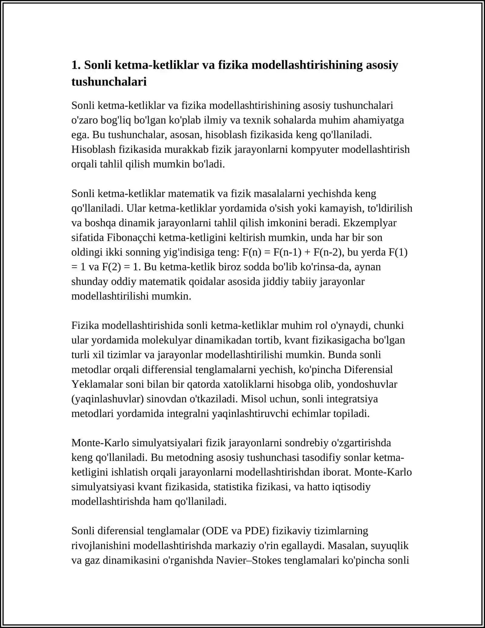 SONLI KETMA-KETLIKLARNING FIZIKA JARAYONLARINI MODELLASHTIRISHDA QO'LLANILISHI 3