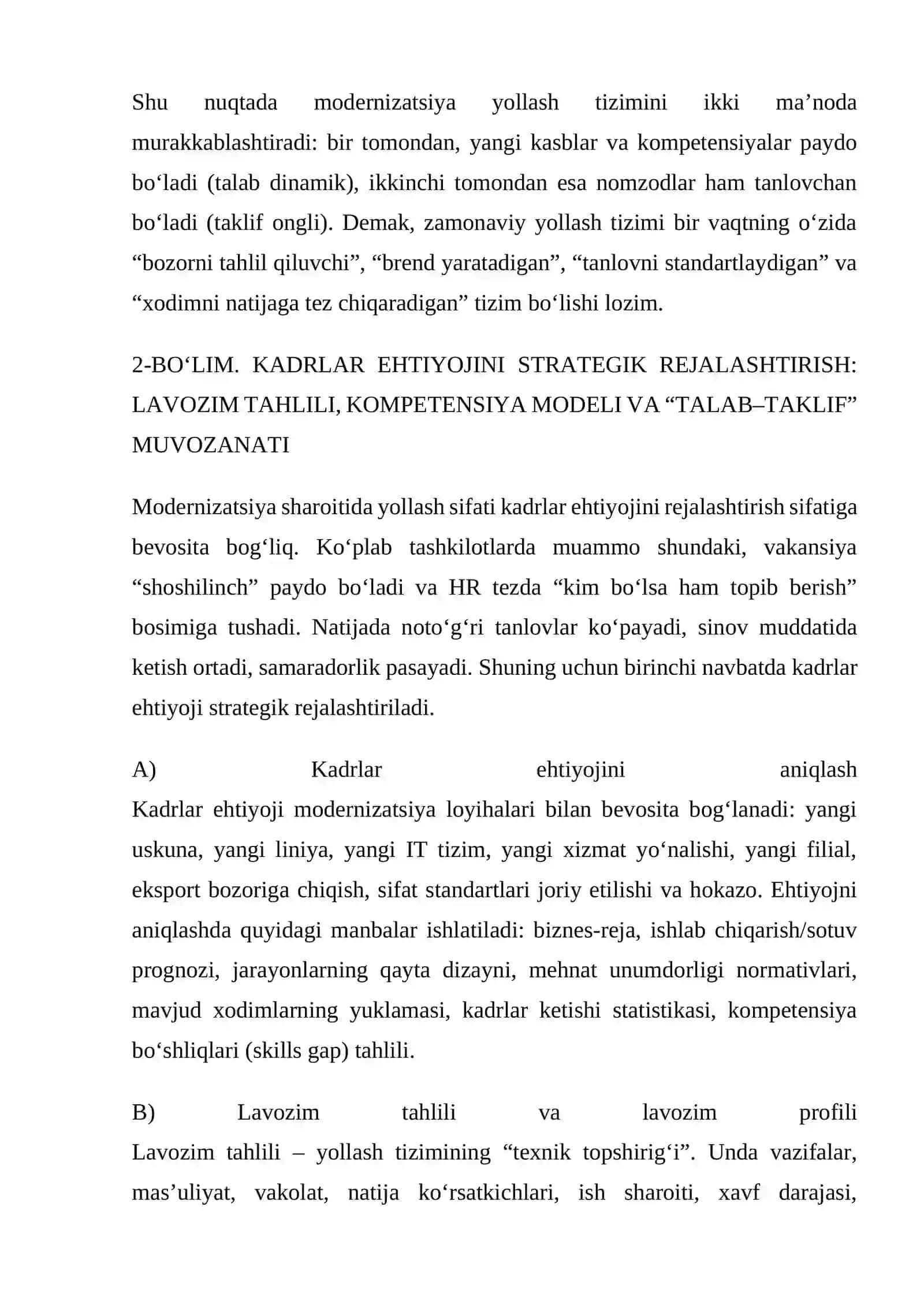 Iqtisodiyotni modernizatsiyalash sharoitida personalni tanlash va ishga yollash tizimi 3