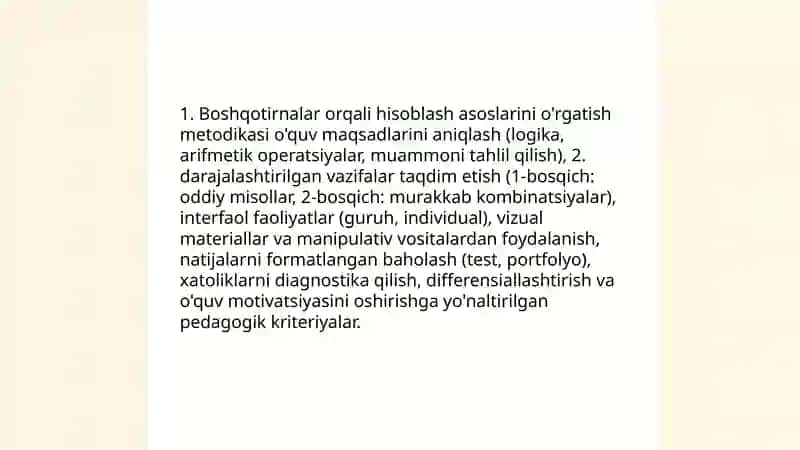 Boshqotirnalar orqali hisoblash asoslarini o'rgatish metodikasi 3