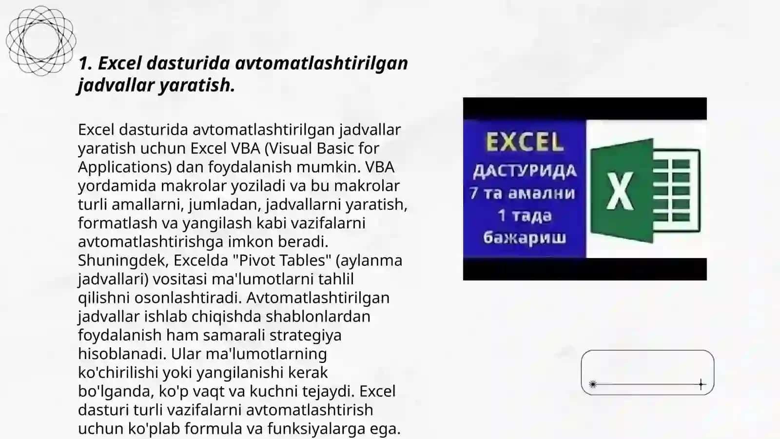 Excel dasturida turli hidobotlar tayyorlash 3