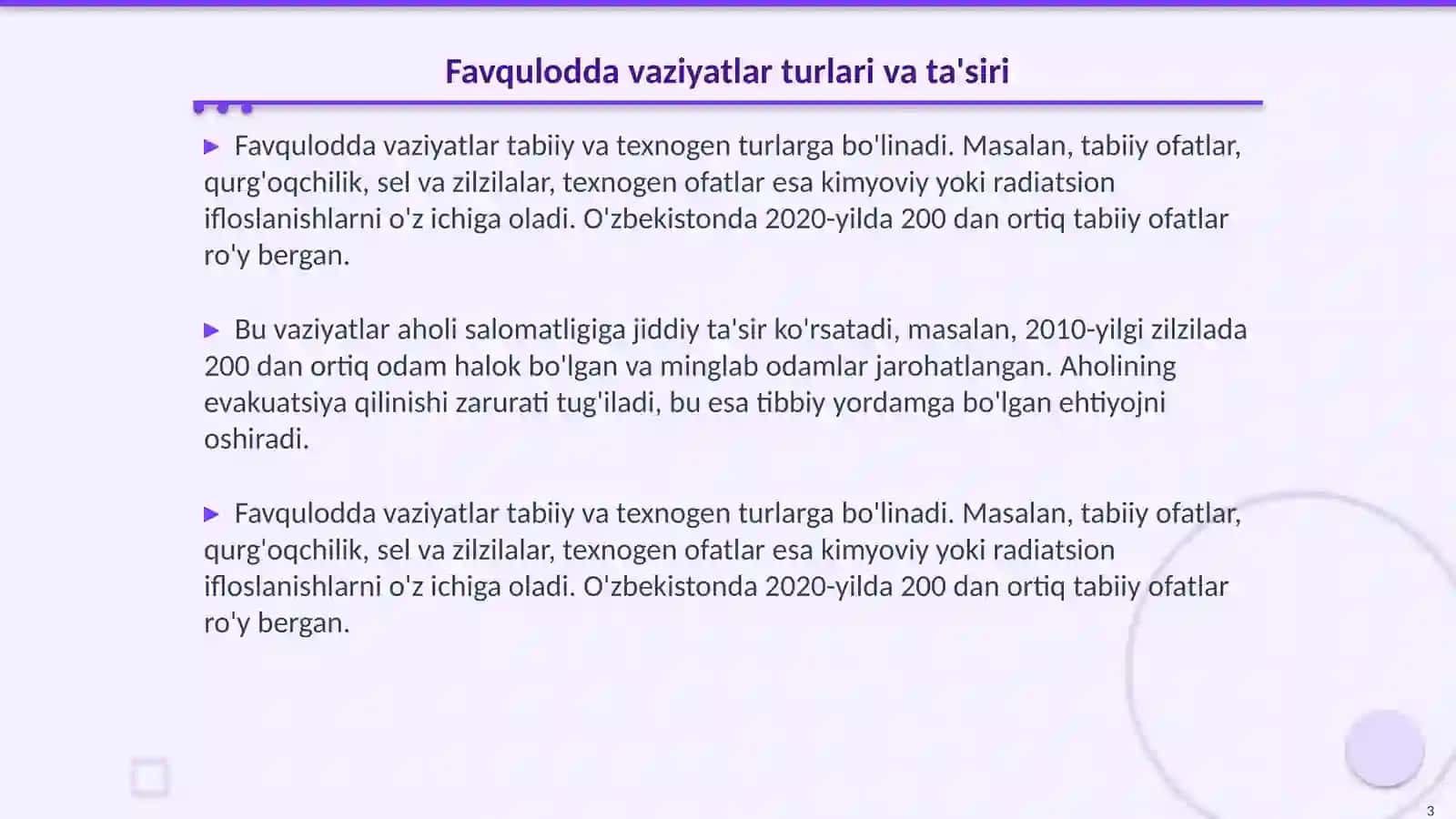 Favqulodda vaziyatlar xavf tugʻulganda va sodir boʻlganda aholini evakuatsiyalashni tibbiy taminlash 3