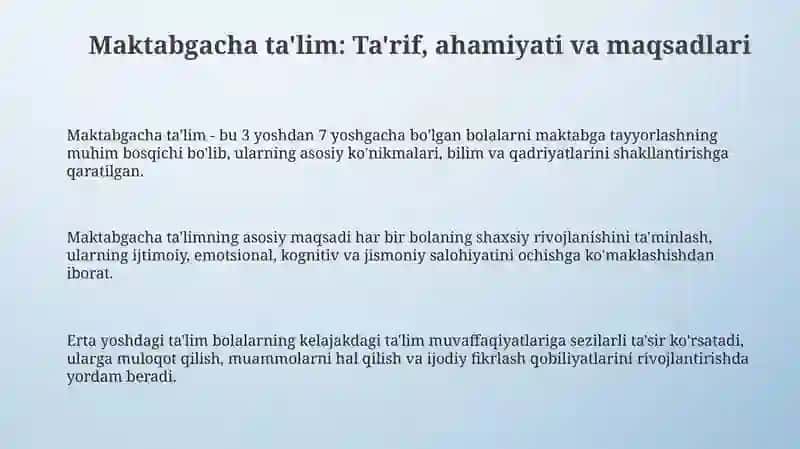 Maktabgacha talim haqida 3