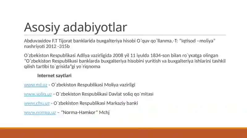 Bankhisobini tashkil etish 3