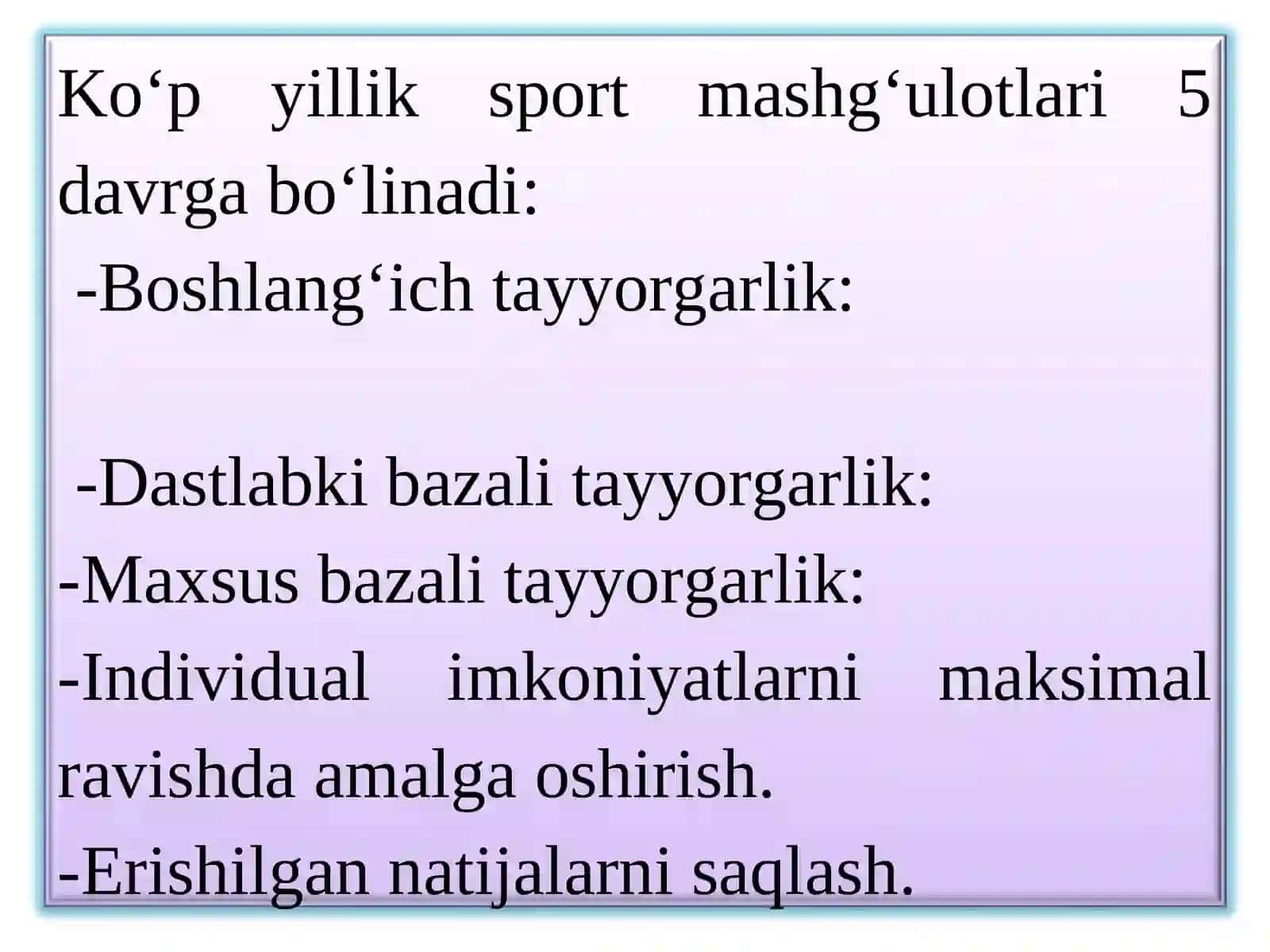 Sportchilarni yillik va ko‘p yilliktayyorlash jarayonida uzoq vaqtli moslashuvning tashkil topishi 3