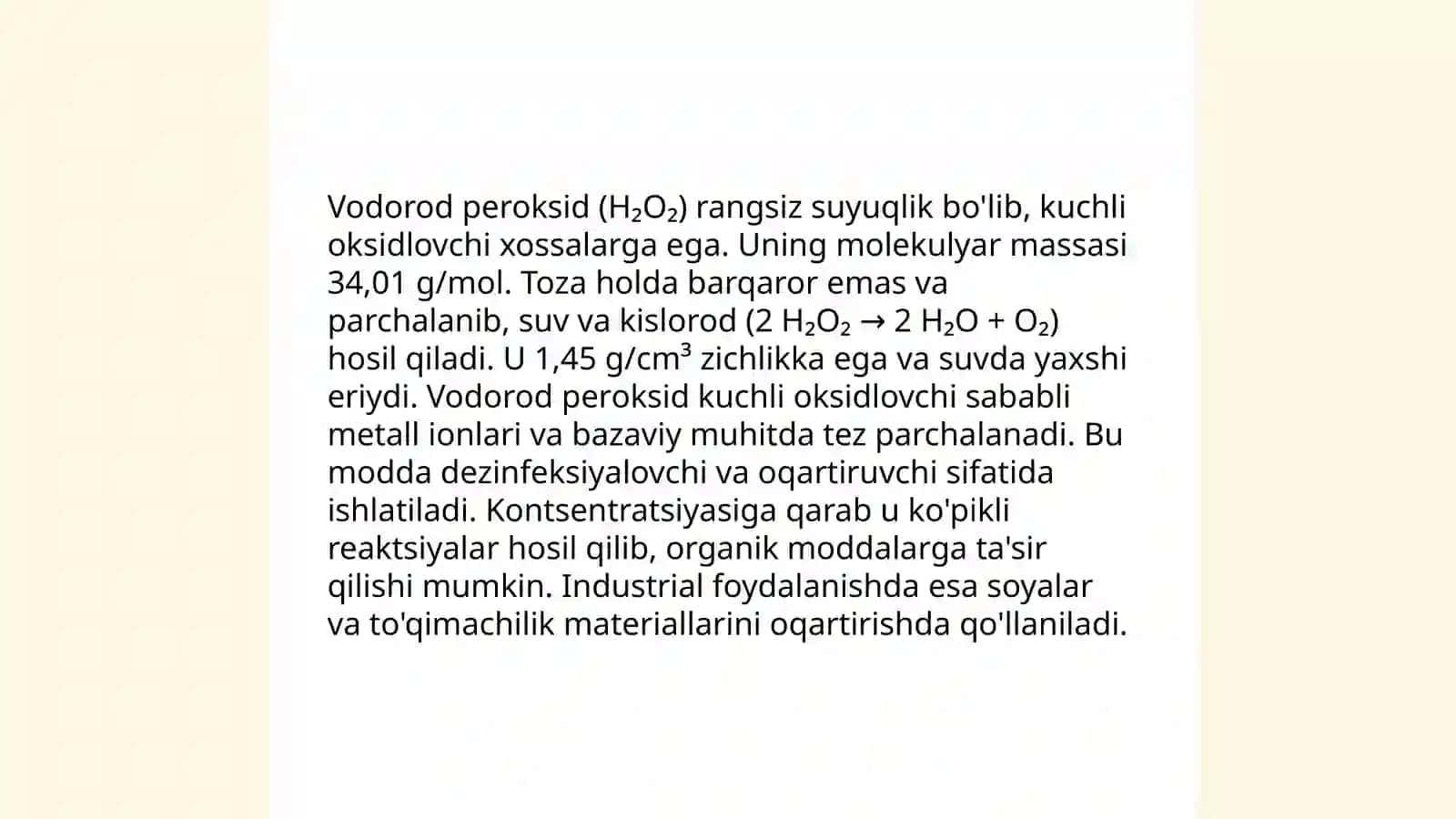 Vodorod peroksid, sanoatda ishlatilishi 3