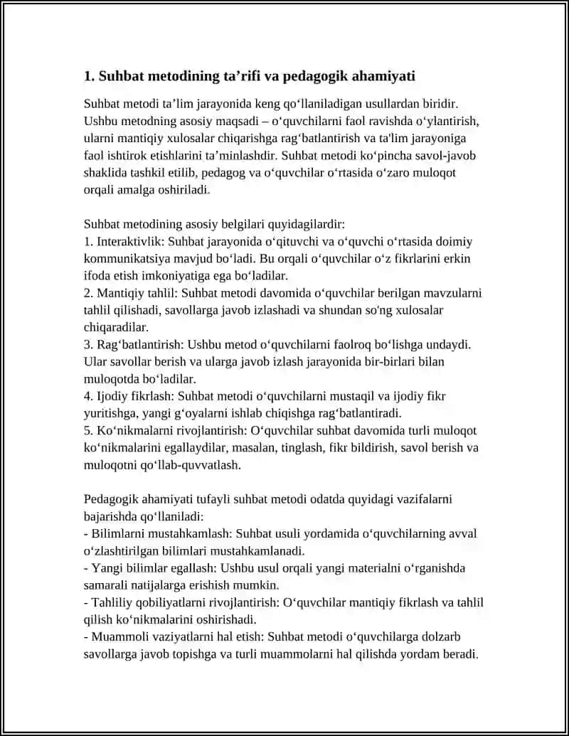 SUHBAT METODI:TURLARI VA UNGA QO'YILADIGAN ASOSIY TALABLAR 3