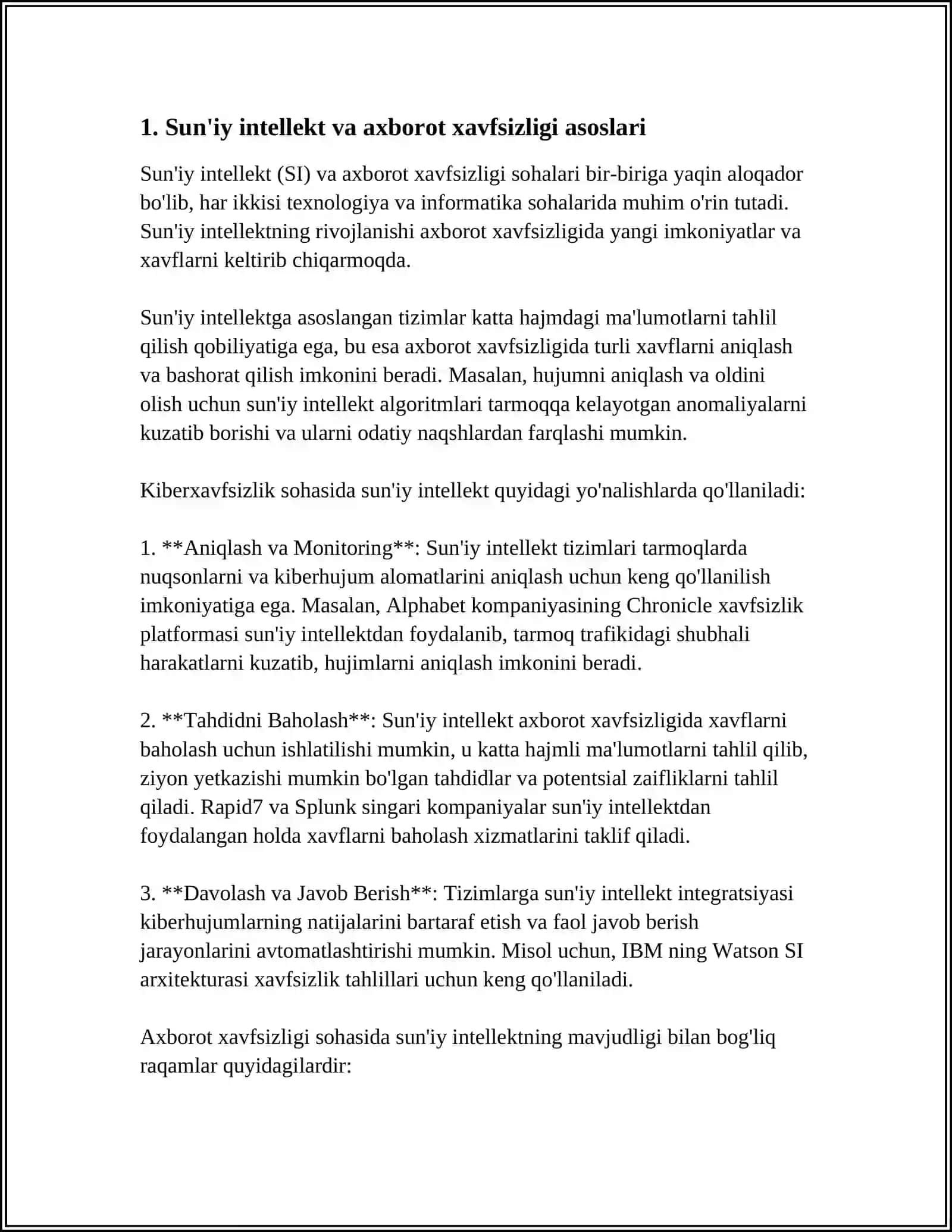 AXBOROT XAVFSIZLIGIDA SUN'IY INTELLEKTNING QO'LLANILISHI VA SAMARADORLIGI 3