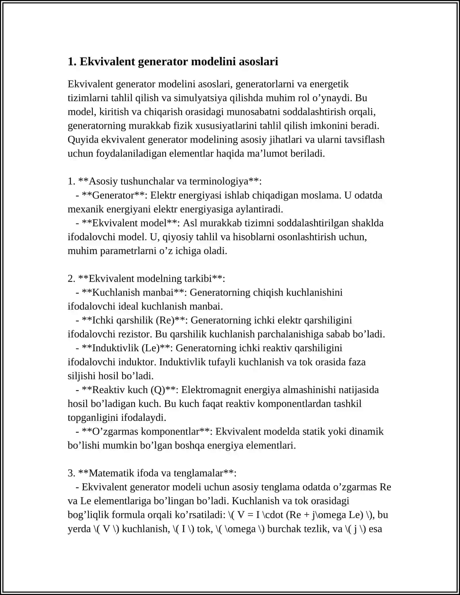 EKVIVALENR GENERATOR USULI 3