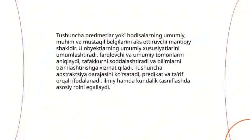 Tushuncha predmetlarning umumiy muhim belgilarni aks ettiruvchi mantiqiy shakl 3