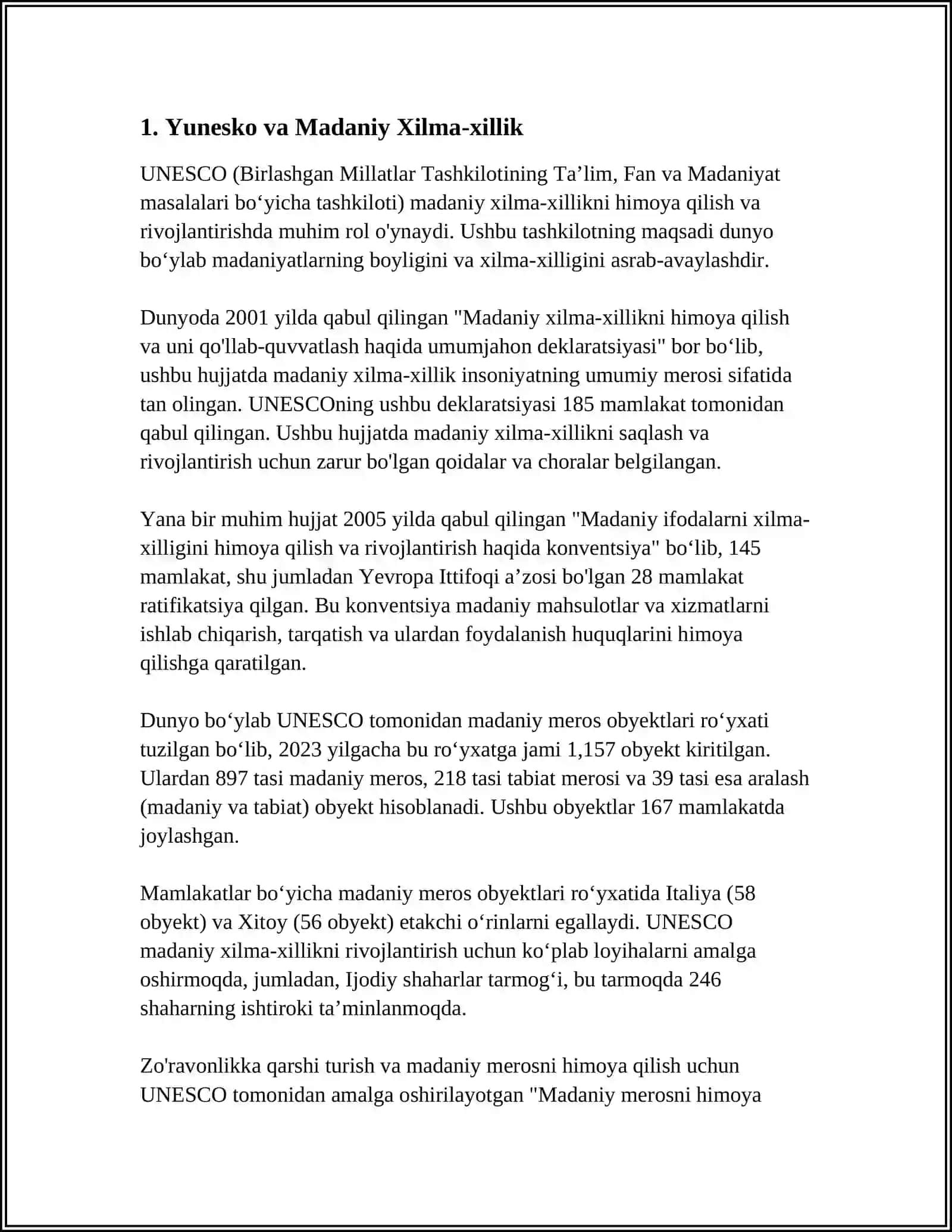 YUNESKO NING GLOBAL MEDIA MAKONDA MADANIY XILMA-XILLIK BO'YICHA UMUMJAHON DEKLORATSIYASI 3