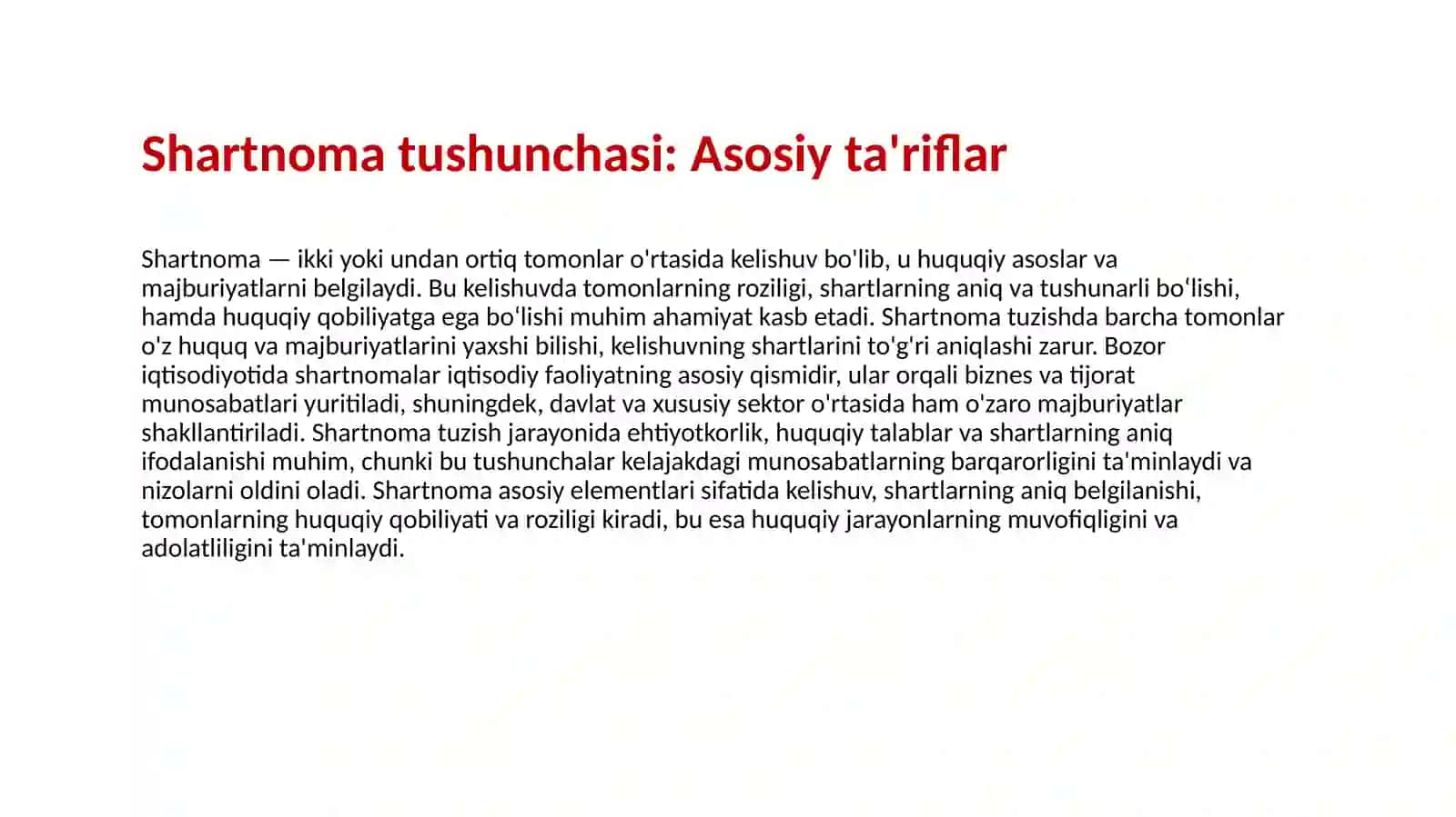Shartnoma tushunchasi va uning bozor iqtisodiyotidagi oʻrni 3