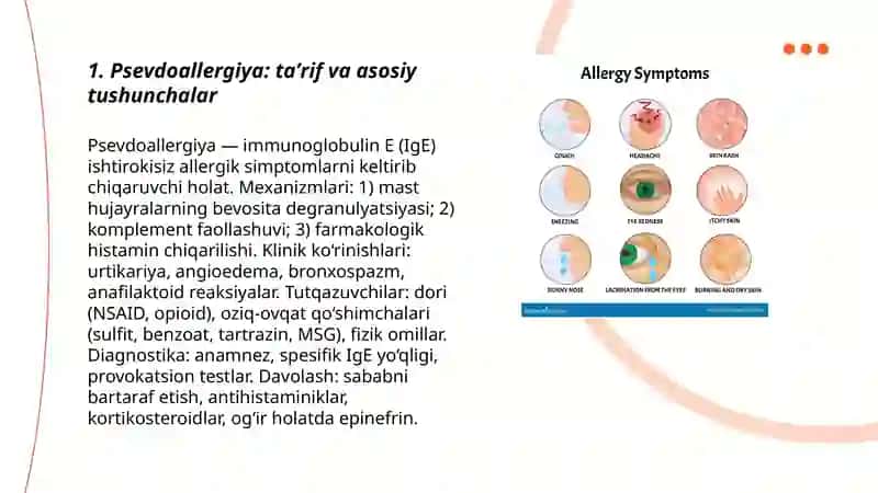 Psevdoallergiya. Atopik kasalliklar haqida tushuncha, dori va ozuqaviy allergiya 3