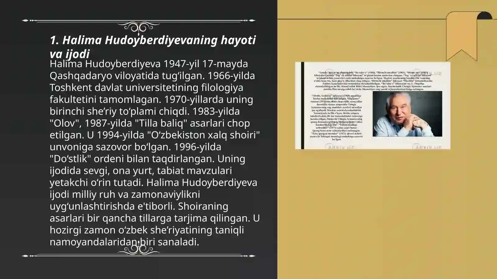Halima Hudoyberdiyeva "Dorilamon kunlar keldi","Uygʻon" sheʼrlari tahlili 3